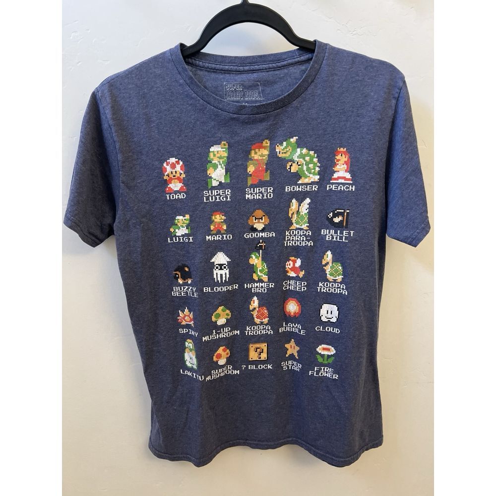 Nintendo Super Mario Bros‎ T Shirt Men's M Blue Graphic Print Distressed